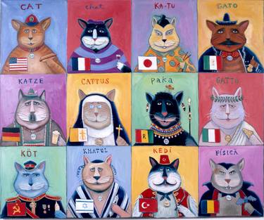 Print of Folk Cats Paintings by Lee Chapman