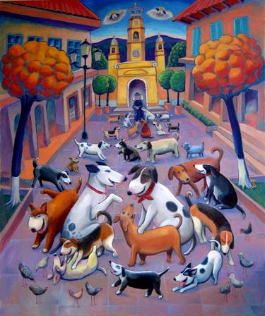 Print of Folk Dogs Paintings by Lee Chapman