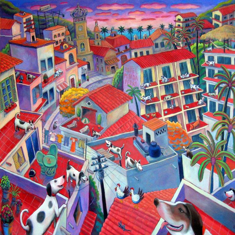 RoofTop Dogs Painting by Lee Chapman Saatchi Art