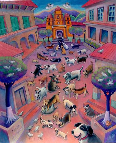 Print of Folk Dogs Paintings by Lee Chapman