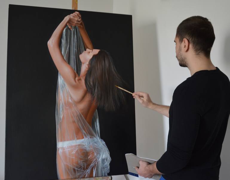 Original Photorealism People Painting by Sergey Piskunov