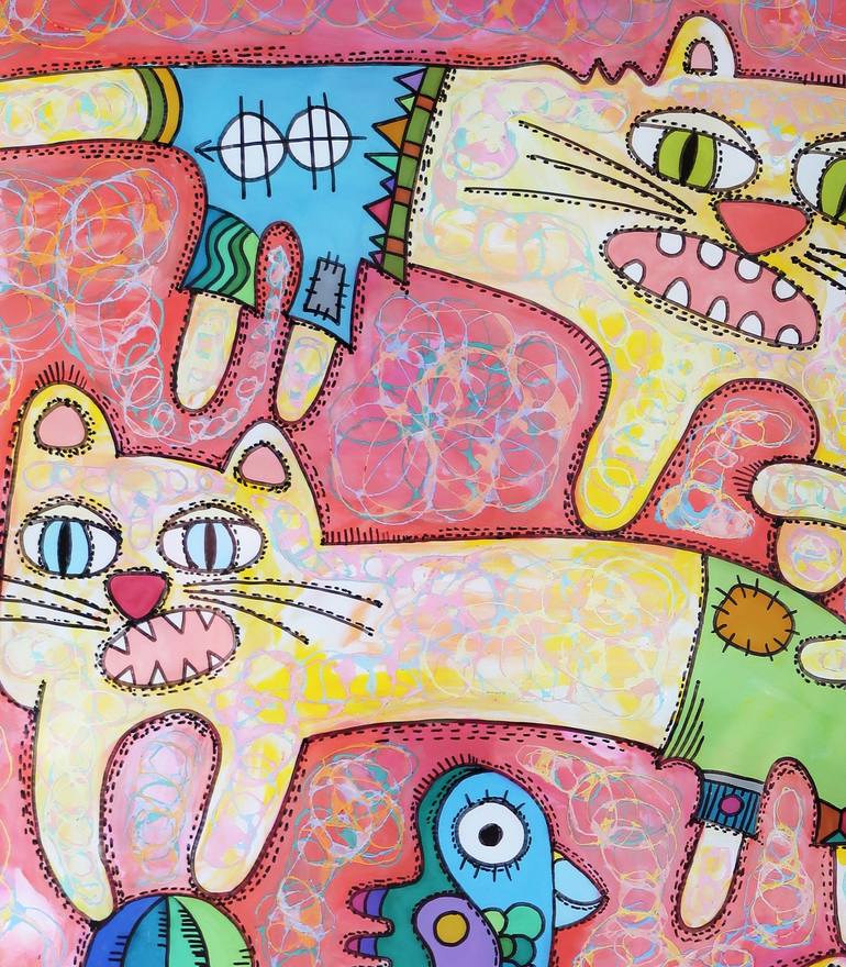 Original Contemporary Cats Painting by Nikita Ostapenco