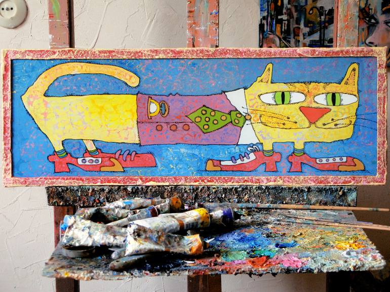 Original Contemporary Cats Painting by Nikita Ostapenco
