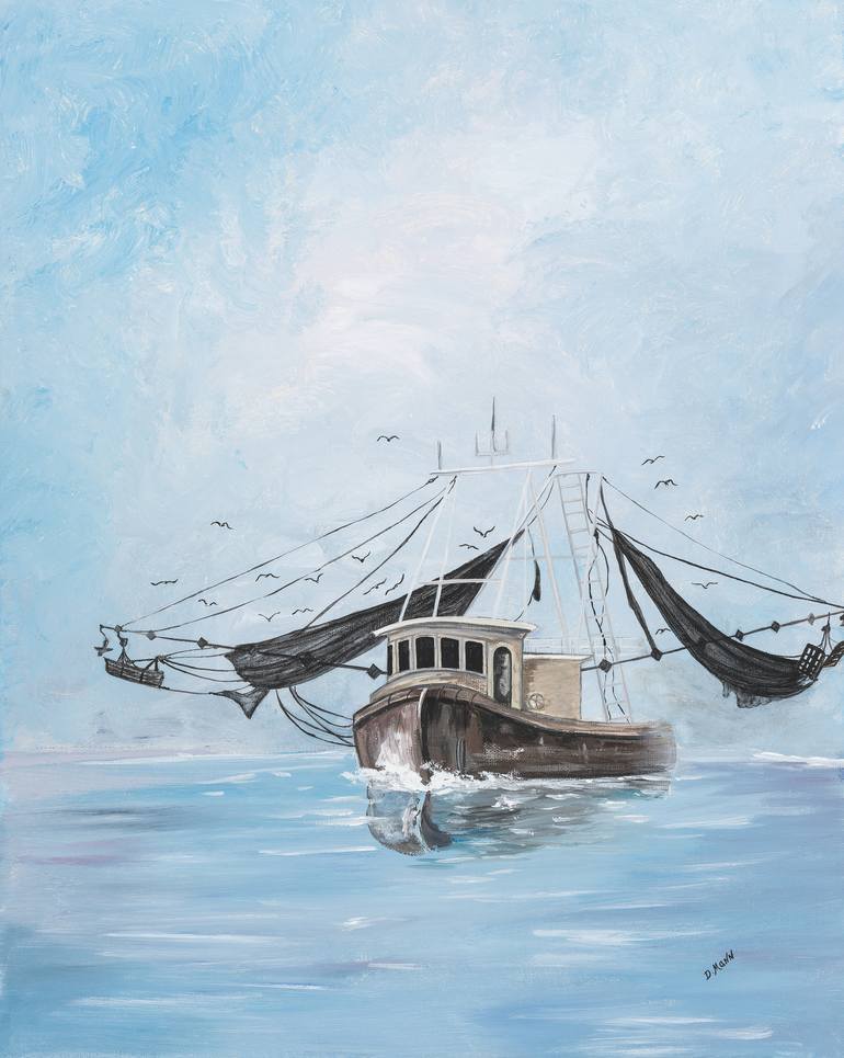 Shrimp Boat in Little River Painting by Donna Mann