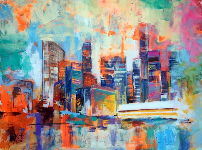 Marina Bay Skyline Painting by Kasia Pawlak | Saatchi Art