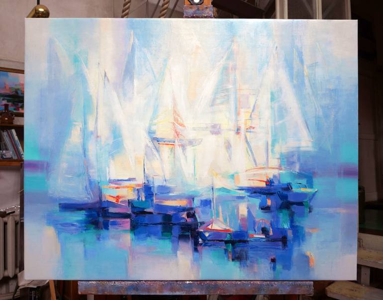 Original Abstract Yacht Painting by Tatiana Bugaenko