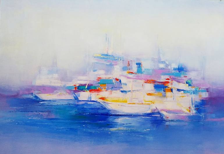 Original Abstract Yacht Painting by Tatiana Bugaenko