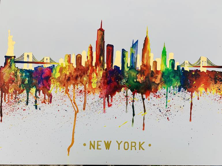 New York Skyline 3 Painting by Toulla Simon-Hadjigeorgiou | Saatchi Art