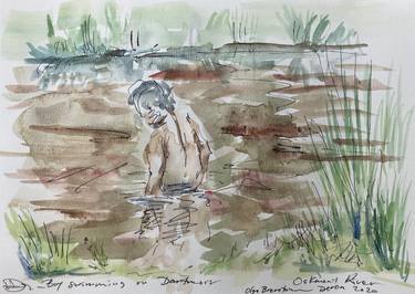 Boy Swimming on Dartmoor thumb