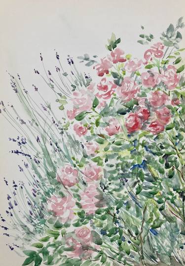 Pink Roses and Lavender in North Bovey thumb