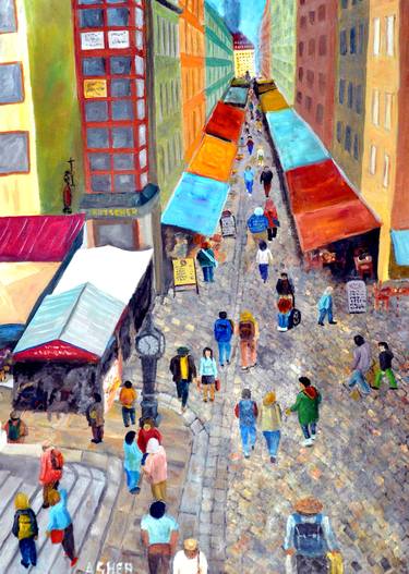 Original Figurative Cities Paintings by Asher Topel