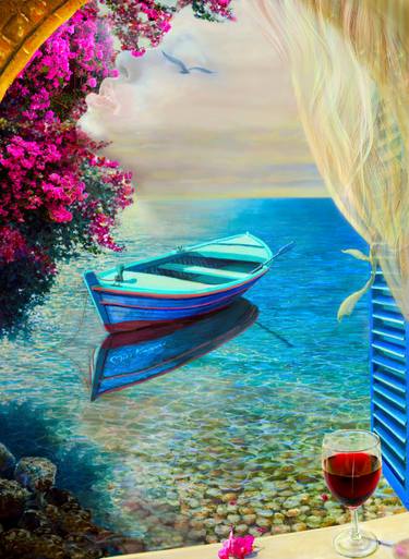 Original Figurative Boat Painting by Miki Karni