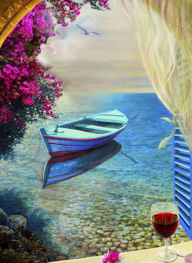 Original Figurative Boat Painting by Miki Karni