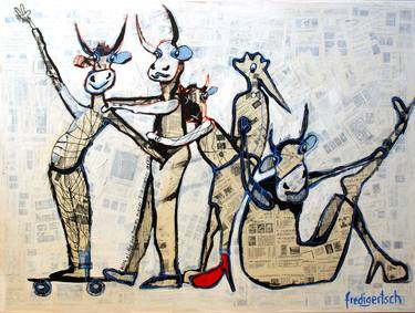 Print of Cows Paintings by Fredi Gertsch