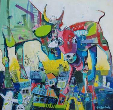 Print of Abstract Expressionism Cows Paintings by Fredi Gertsch