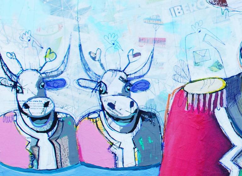 Original Expressionism Cows Painting by Fredi Gertsch