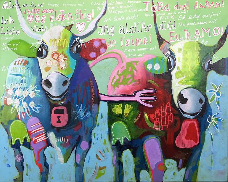 Original Cows Painting by Fredi Gertsch