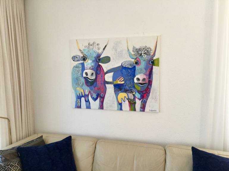 Original Abstract Expressionism Cows Painting by Fredi Gertsch