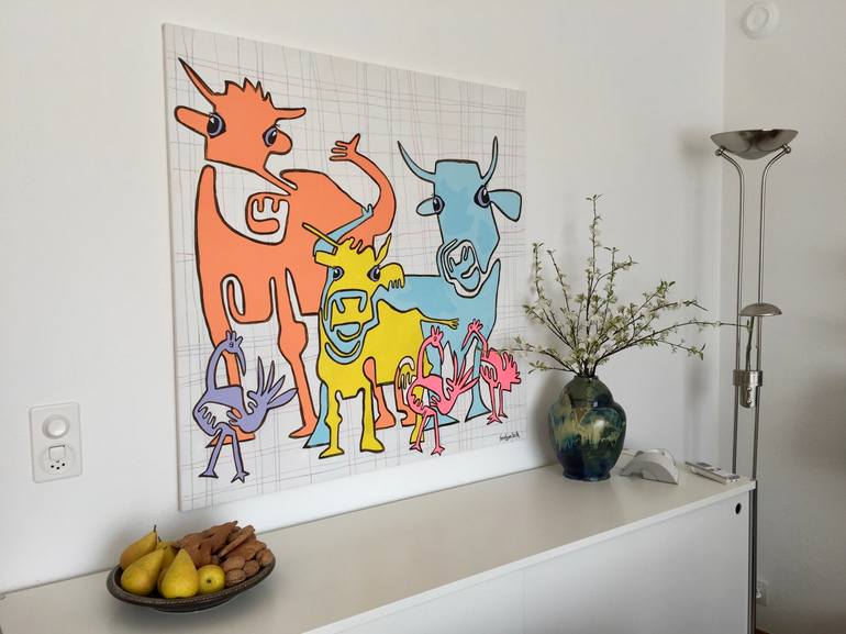 Original Figurative Cows Painting by Fredi Gertsch