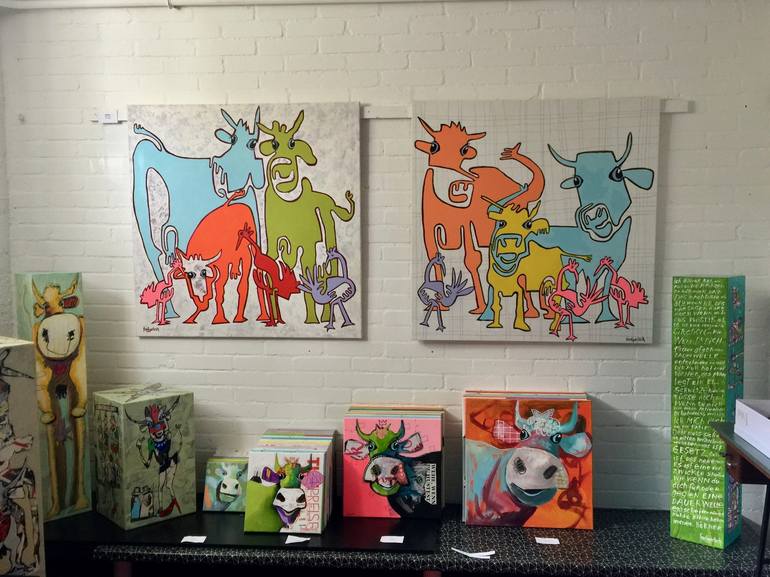 Original Figurative Cows Painting by Fredi Gertsch