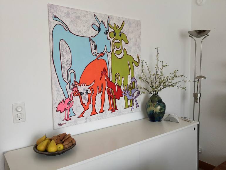 Original Pop Art Cows Painting by Fredi Gertsch