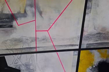 Abstract landscape/pink lines & yellow thumb