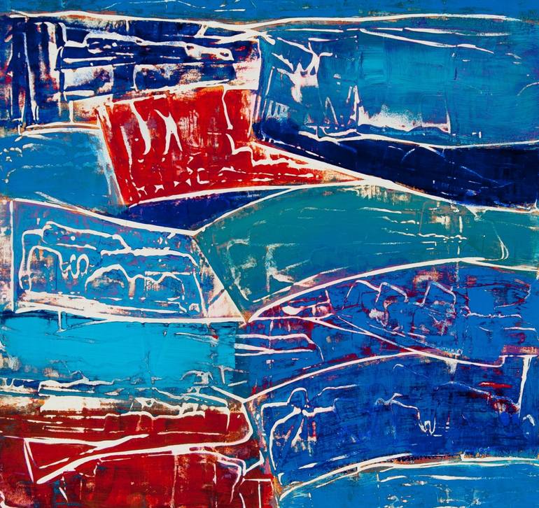 ABAR 8830 Sea, waves and two red keels Painting by Andrea Bazzechi