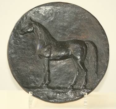 Bronze relief with horse, round thumb