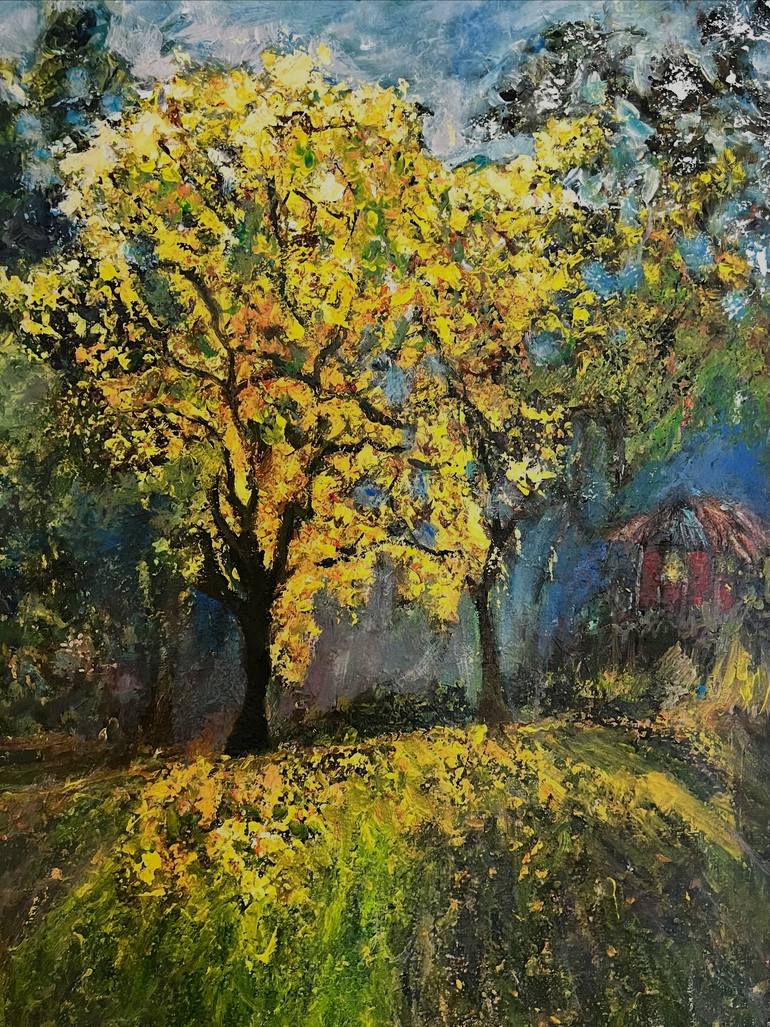 Original Landscape Painting by Hazel Marshall | Expressionism Art on Canvas | Whispers Of The Poui Tree