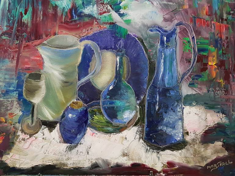 Blue Glass Painting by Hazel Marshall | Saatchi Art