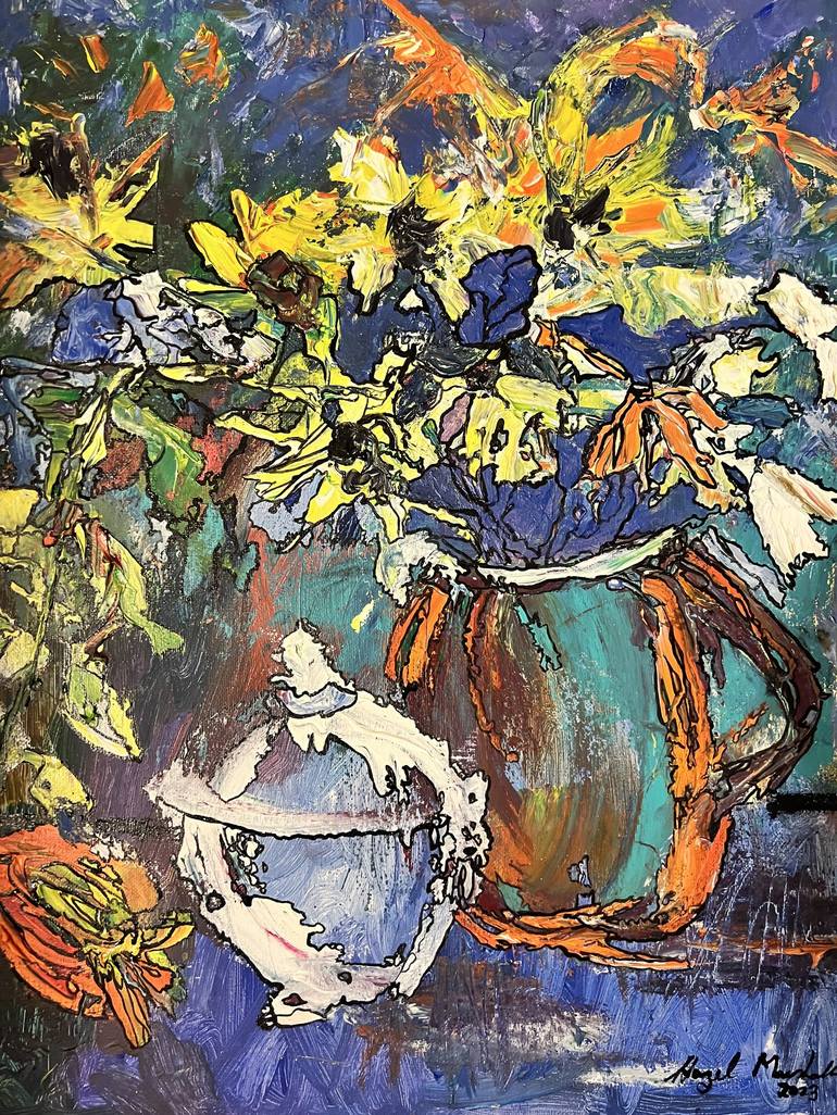 Yellow Flowers Painting by Hazel Marshall | Saatchi Art