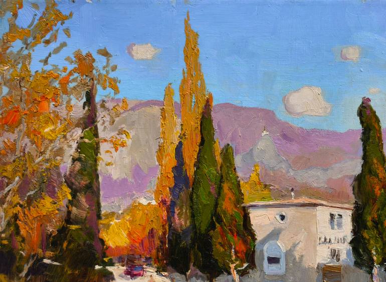 Original Art Deco Landscape Painting by Shandor Alexander