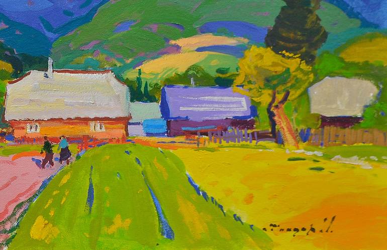 Original Abstract Expressionism Rural Life Painting by Shandor Alexander