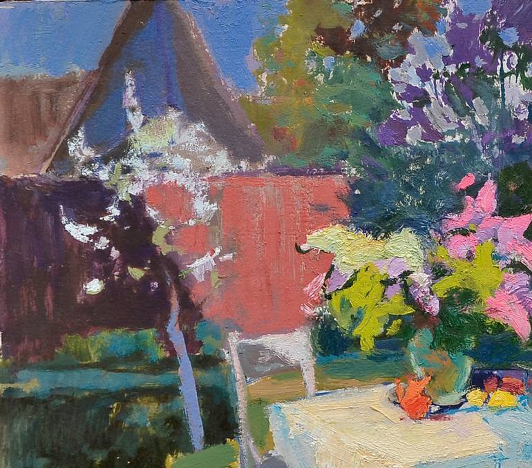 Original Abstract Expressionism Garden Painting by Shandor Alexander