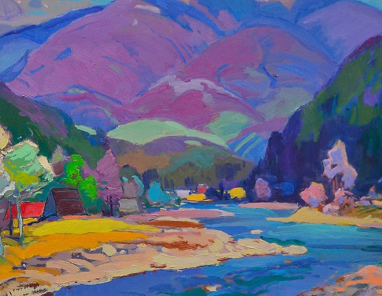 Original Art Deco Landscape Painting by Shandor Alexander