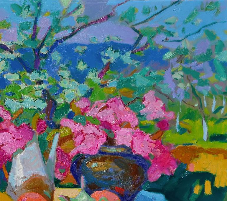 Original Abstract Expressionism Garden Painting by Shandor Alexander