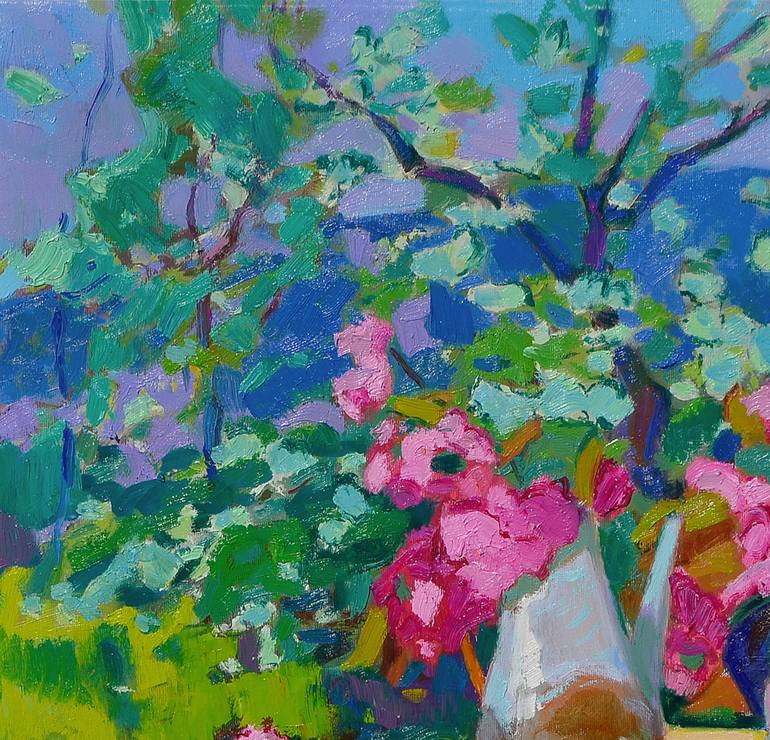 Original Abstract Expressionism Garden Painting by Shandor Alexander