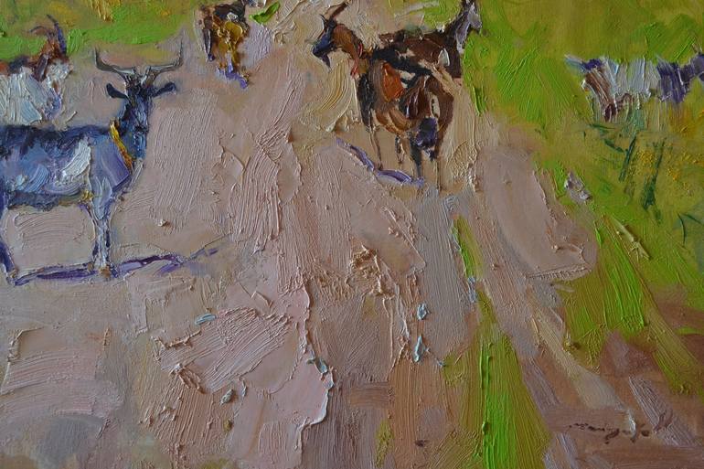 Original Impressionism Cows Painting by Shandor Alexander