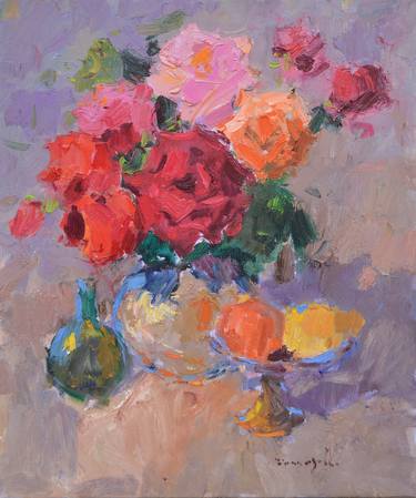 Lush bouquet of roses _ oil on canvas thumb