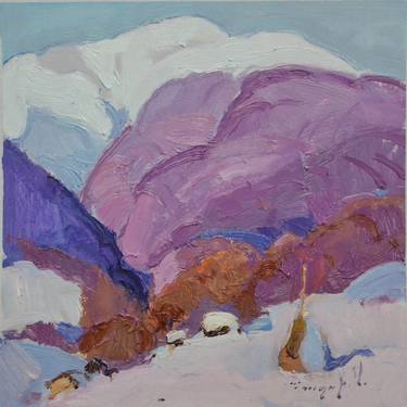 Great winter mountains _ cardboard oil thumb