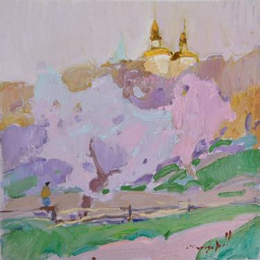 Little church on the hill _ oil on cardboard thumb