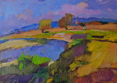 Summer day on the river _ oil on cardboard thumb
