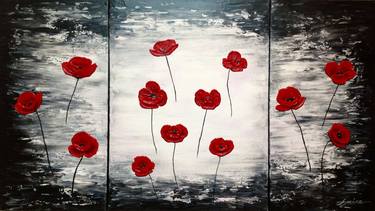 Canvas wall art three pieces painting Red Poppies (Sold) thumb
