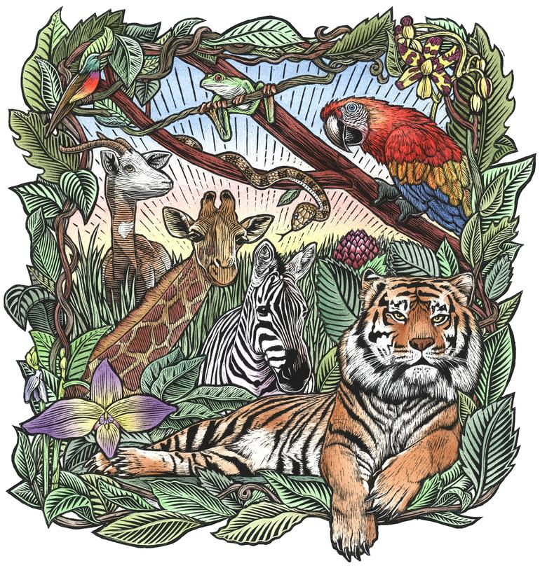 Jungle Animals Painting by M Kathryn Thompson | Saatchi Art