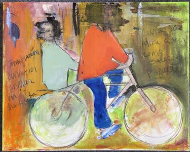 Original Abstract Expressionism Bike Mixed Media by Mildred Borras