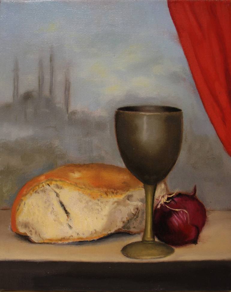 still life with landscape