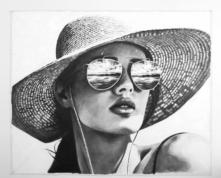Original Black & White Beach Painting by Cindy Press