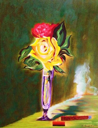 Roses in Champagne Glass with Cigar & Match thumb