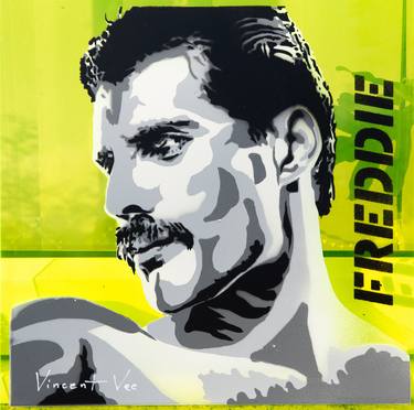 Freddie Mercury Pop Art on Fluorescent Yellow Acrylic 1/30 thumb