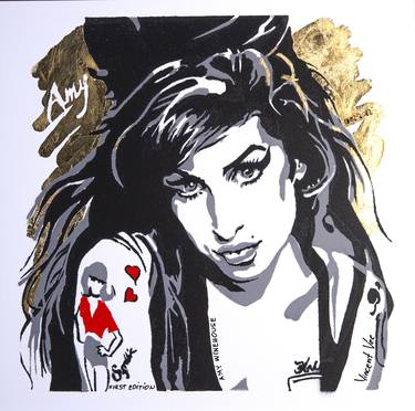AMY WINEHOUSE Pop Art Painting on Aluminium and Gold Leaves thumb